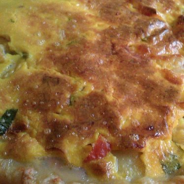 La tarte aux Saint-Jacques, aux poivrons et au basilic