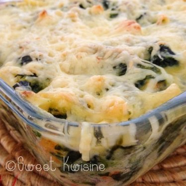 Le gratin de macaronis aux épinards et aux crevettes