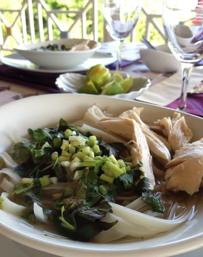 soupe, poulet, cuisine vietnamienne, sweet kwisine,coriandre, basilic