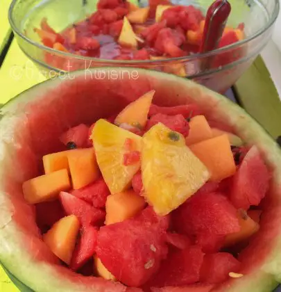 La salade de fruits désaltérante pastèque, melon et passion
