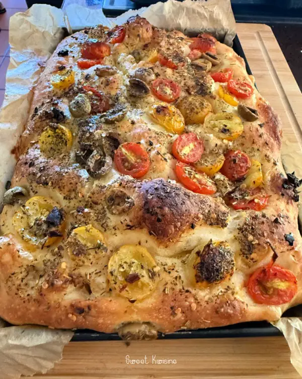 focaccia moelleuse sans pétrissage reccet de sweetkwisine.com